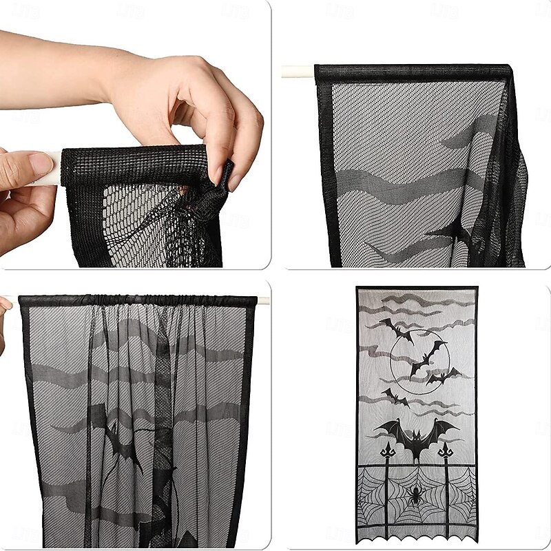 Halloween Scary Witch Front Door Curtain Decoration, Halloween Broomstick Bats Flying Jagged Bottom DisplayDoor Cover4