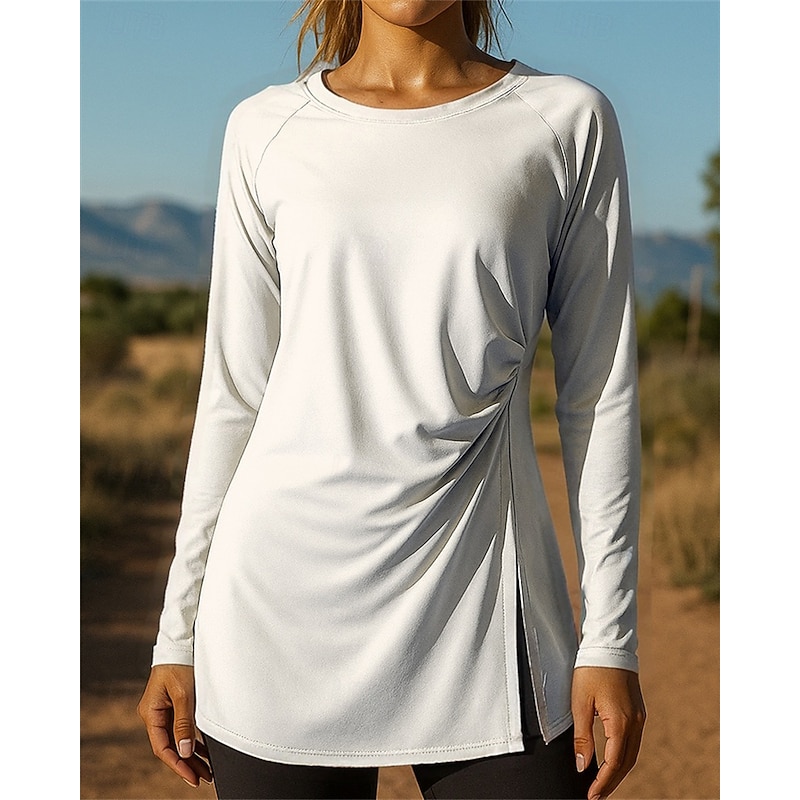 Women's Running Top Running Shirt Split Long Sleeve Tee Tshirt Solid Colored Quick Dry Lightweight Elastic Breathable Tennis Golf Running Sportswear Activewear Black Pink Blue4