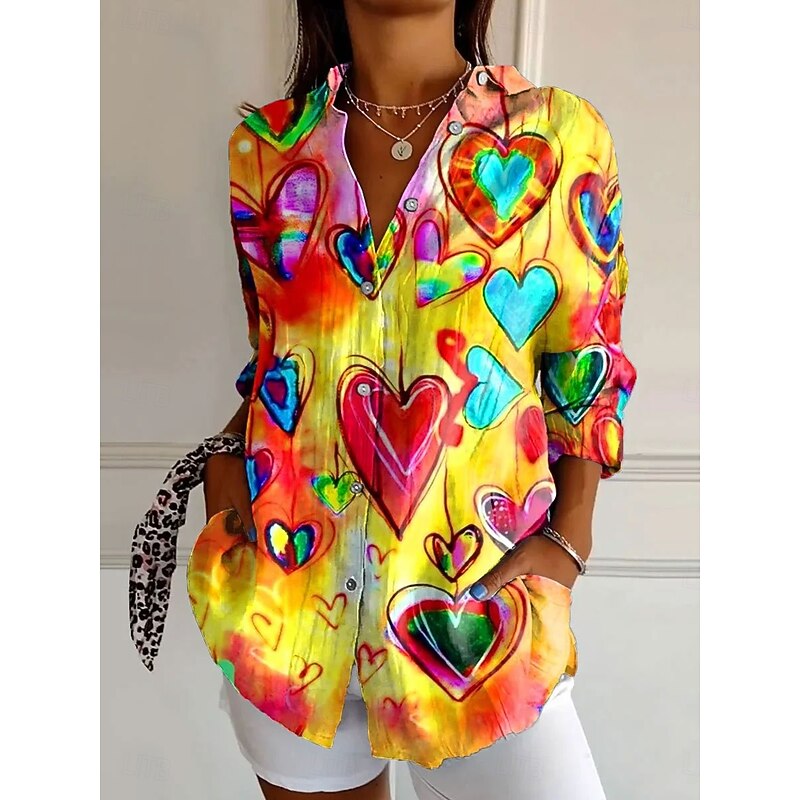 Women's Shirt Button Down Tunic Shirt Collar Long Sleeve Ombre Striped Marble Daily Stylish Casual Regular Tops Daily Holiday s Print Black Yellow Red Blue Spring4