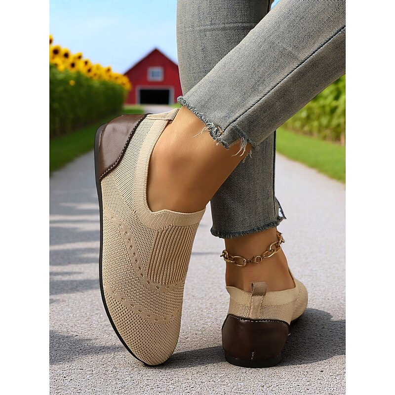 Women's Khaki Slip-On Shoes with Perforated Design – Flexible Casual Flats for Perfect for Walks, Casual Outings and Picnics3