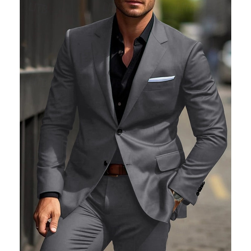 Men's Wedding Suits Notch Black Burgundy Business Formal Solid Colored Tailored Fit 2 Piece Single Breasted Two-buttons2