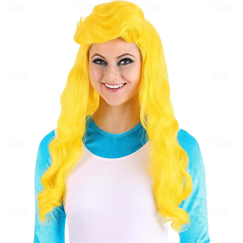 Fun Costumes Women's Smurfette Wig Adult Smurfs Costume Accessory Bright Yellow Halloween Wigs