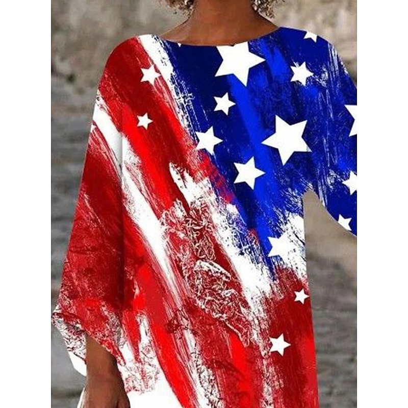 Women's Blouse Graphic Flag Vintage Tropical Stylish 3/4 Length Sleeve Crew Neck Regular Tops Daily Print Red Summer Spring Fall2