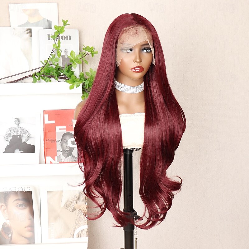 Synthetic Lace Wig Body Wave Style 30 inch Burgundy Middle Part 13x6 Lace Front Wig Women's Wig Wine Red3