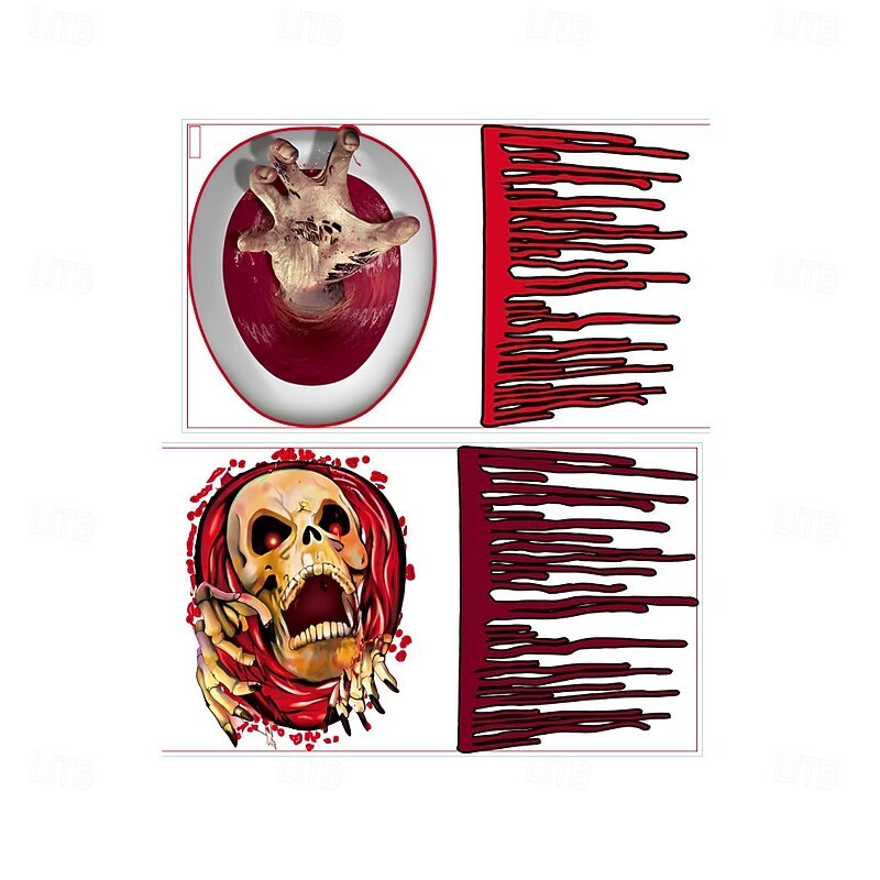 2 sets Halloween Toilet Seat Sticker 3D Bloody Bathroom Wall Decal, Scary Self-Adhesive PVC Horror Toilet Cover and Wall Stickers for Halloween Home Bathroom Decor4