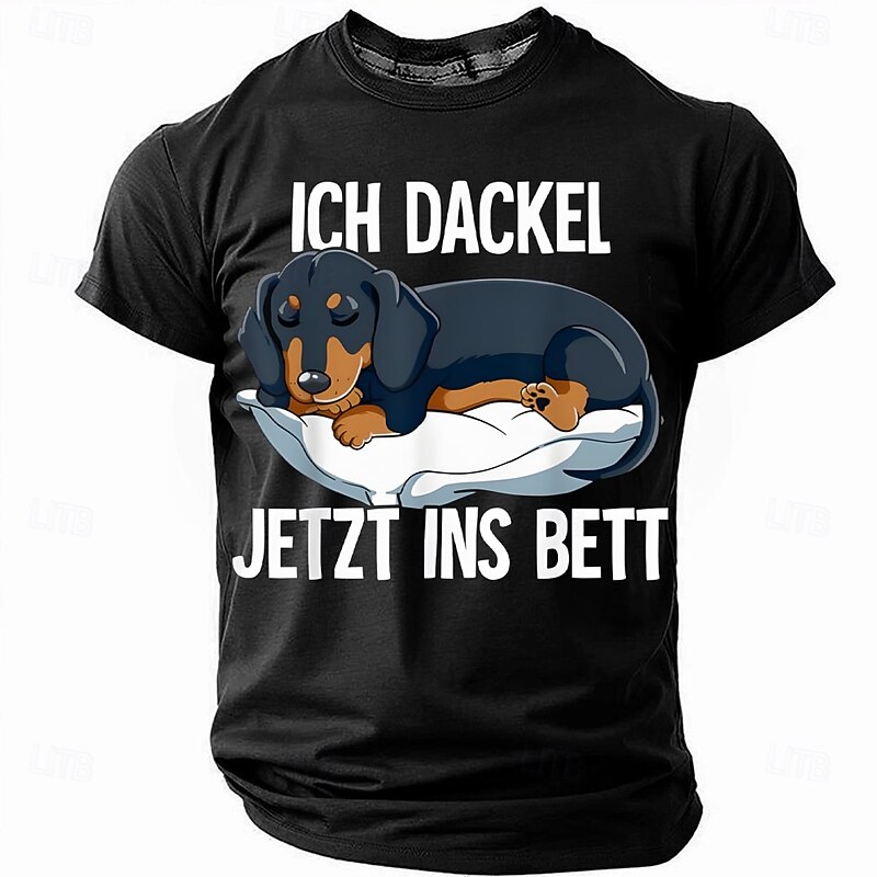 Men's T-Shirt | Funny Dachshund Sleeping Dog Graphic with 'Ich Dackel Jetzt Ins Bett' German Pun4