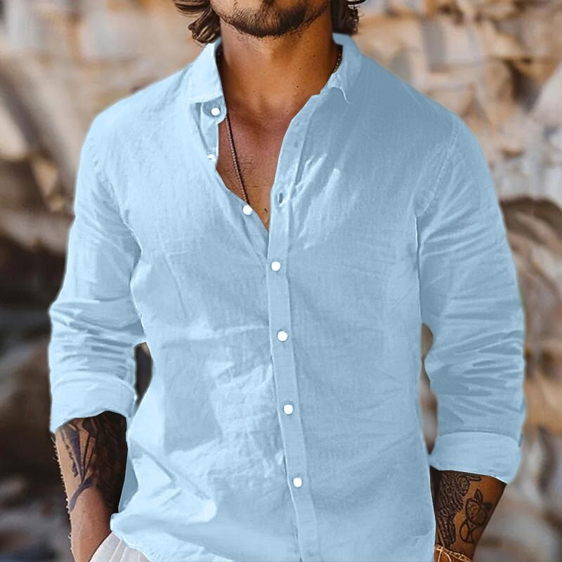 Men's Shirt Linen Shirt Summer Shirt Beach Wear Button Up Shirt Plain Vacation Daily White Pink Navy Blue Blue Long Sleeve Turndown Summer Spring & Summer Clothing Apparel2
