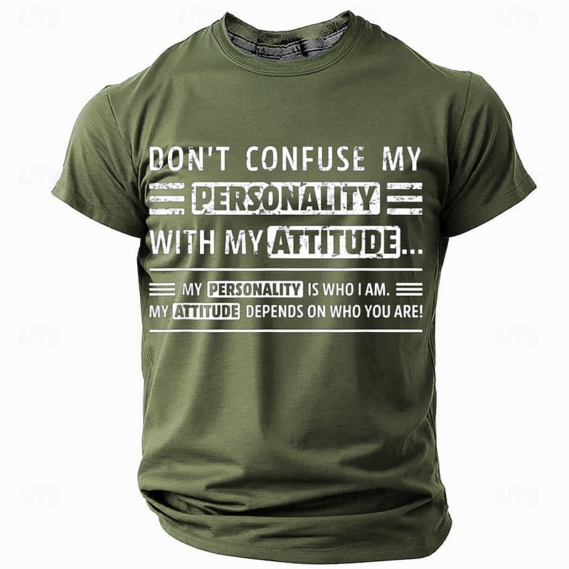 Men's Short Sleeve Graphic T-Shirt: 'Don't Confuse My Personality With My Attitude' Self-Expression Quote Tee3