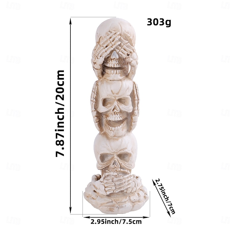 Halloween Conjoined Skull Resin Figurine, Creepy Skeleton Head Table Decoration for Spooky Party, Haunted House, Horror Props Display2