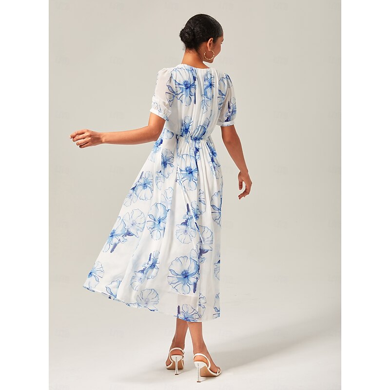 Blue Floral Ink-Wash Chiffon Maxi Dress2