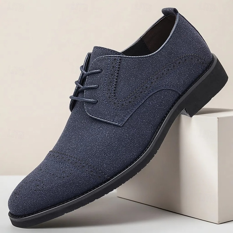 Men's Oxfords Brogue Walking British PU Leather Suede Breathable Comfortable Slip Resistant Lace-up Dark Brown Black Blue Fall Winter