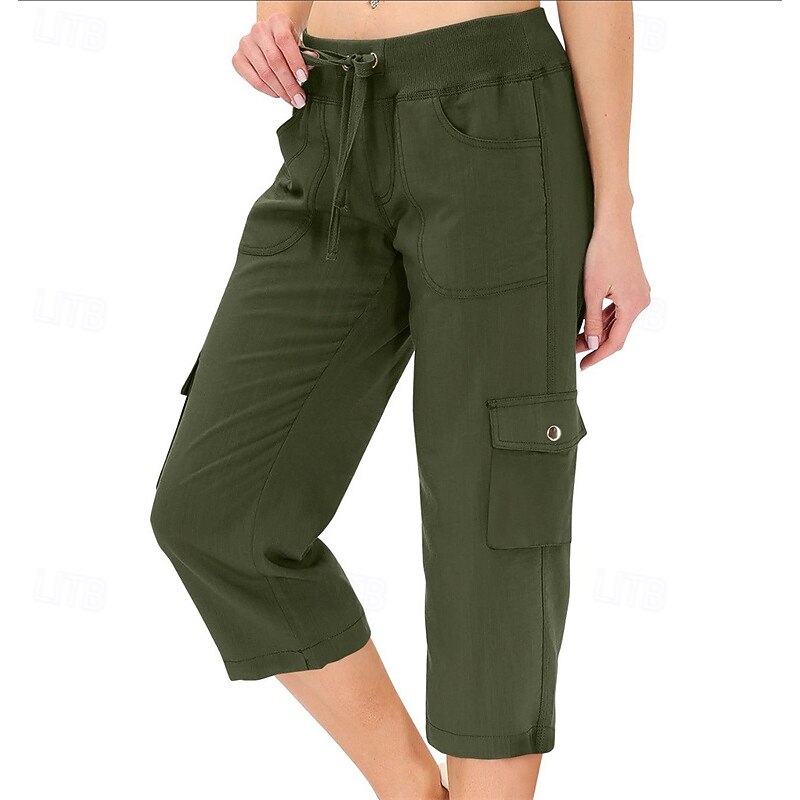 Women's Cargo Pants Capri Pants Fashion Streetwear Calf-Length Natural Solid Colored Pocket Elastic Waist Comfortable Micro-elastic Sports & Outdoor Daily Wear Black Pink Blue Green Summer Spring4