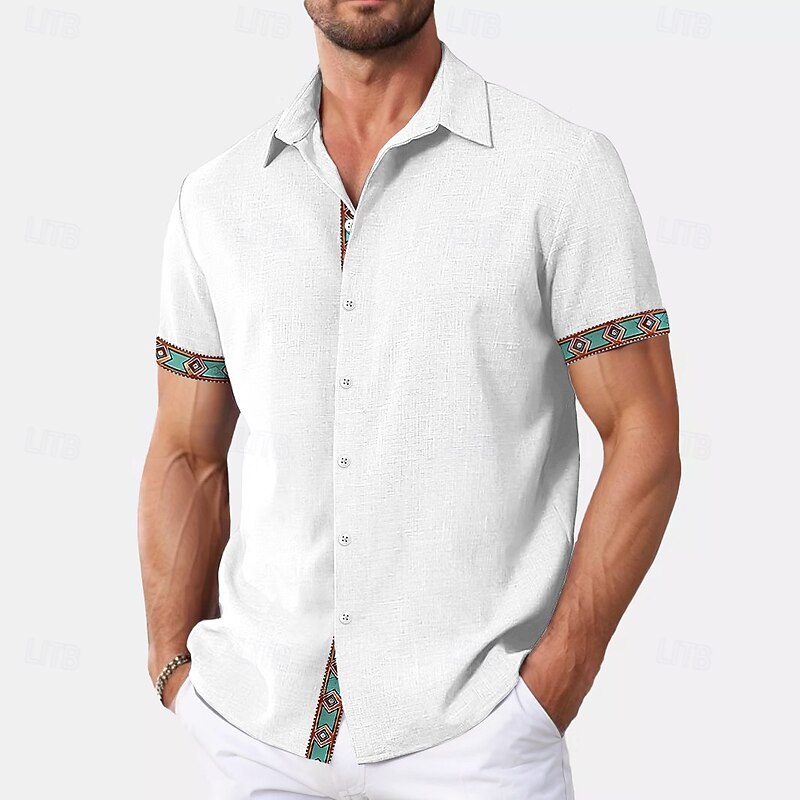 Men's Shirt Linen Shirt Summer Shirt Beach Wear Plain Vacation Casual Black White Blue Gray Short Sleeve Collar Summer Spring & Summer Clothing Apparel Color-Blocking4