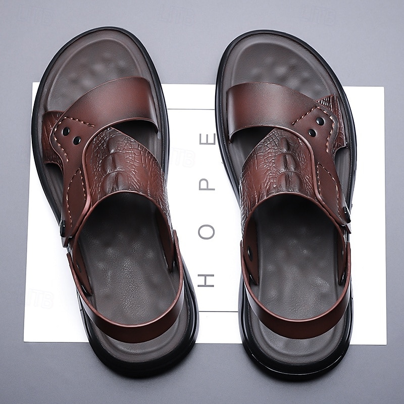 Men's Brown Faux Leather Sandals with Adjustable Strap Cushioned Sole and Cut-Out Design Comfortable for Outdoor Walking Casual Summer Wear3
