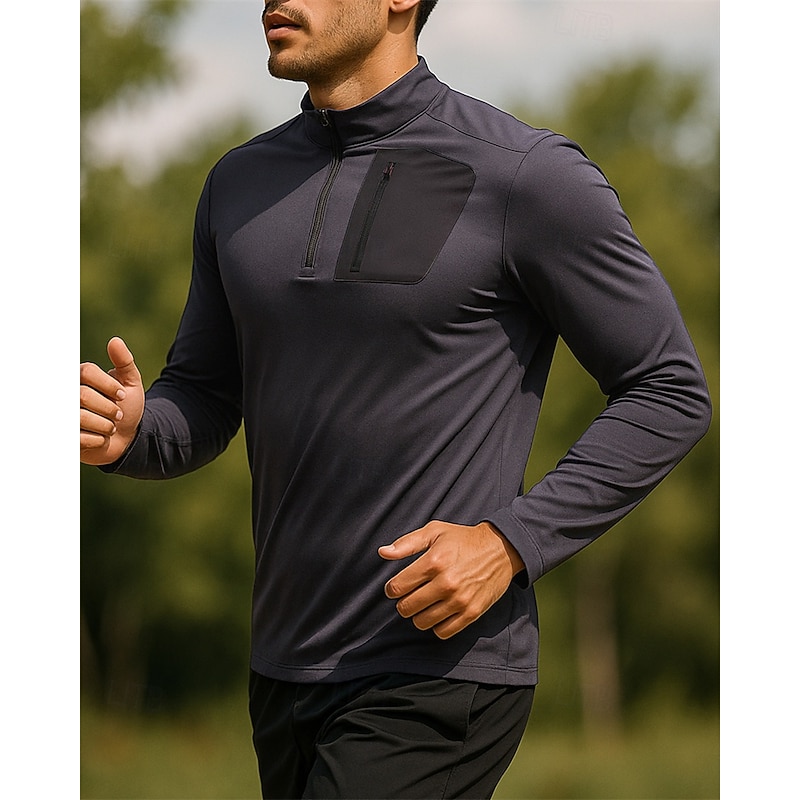Men's Golf Polo Shirt Running Shirt Tennis Shirt Quarter Zip Long Sleeve Tee Tshirt Color Block Quick Dry Lightweight Breathable Tennis Golf Running Sportswear Activewear Black Royal Blue Gray3