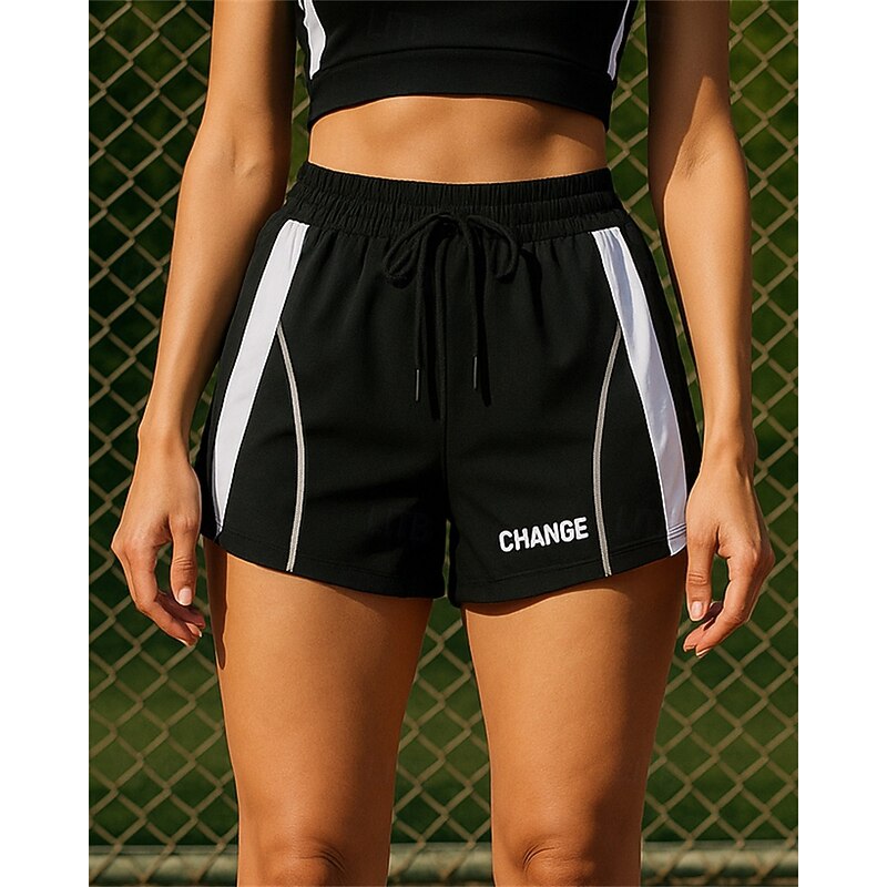 Women's Running Shorts Outdoor Shorts Elastic Waistband Shorts Sports & Outdoor Casual Lightweight Breathable Running Regular Fit Sportswear Activewear Color Block Black White4