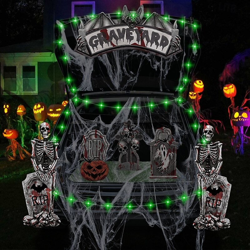 Halloween Trunk or Treat Car Decorations Kit with Spider Web and String Lights, Large Witch Trunk for SUV, Outdoor Arch and Garage Halloween Decor3