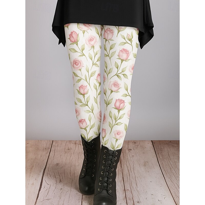 Women's Leggings Vacation Vintage Ethnic Style Ankle-Length High Waist Floral Graphic Abstract 3D Print Quick Dry Breathability Soft Stretchy Outdoor Home Causal White Pink Green Fall Regular Fit2