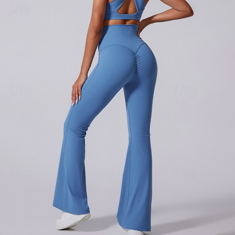 Women's pilates leggings fitness pants sport pants Flared Lightweight Pilates Running Fitness Pants Solid Color Yan pink Black Blue Fall Winter Sports Activewear Micro-elastic4