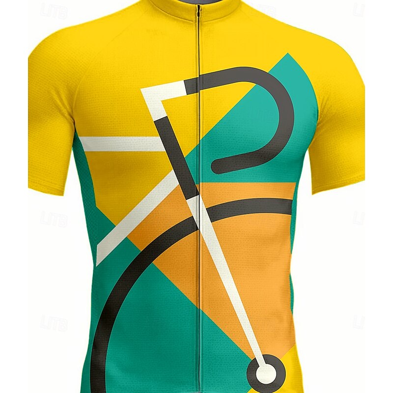 Men's Women's Cycling Jersey Graphic Geometric Short Sleeve Bike Jersey Top with 3 Rear Pockets UV Resistant Quick Dry Front Zipper Reflective Strips Sports Yellow Clothing Apparel3