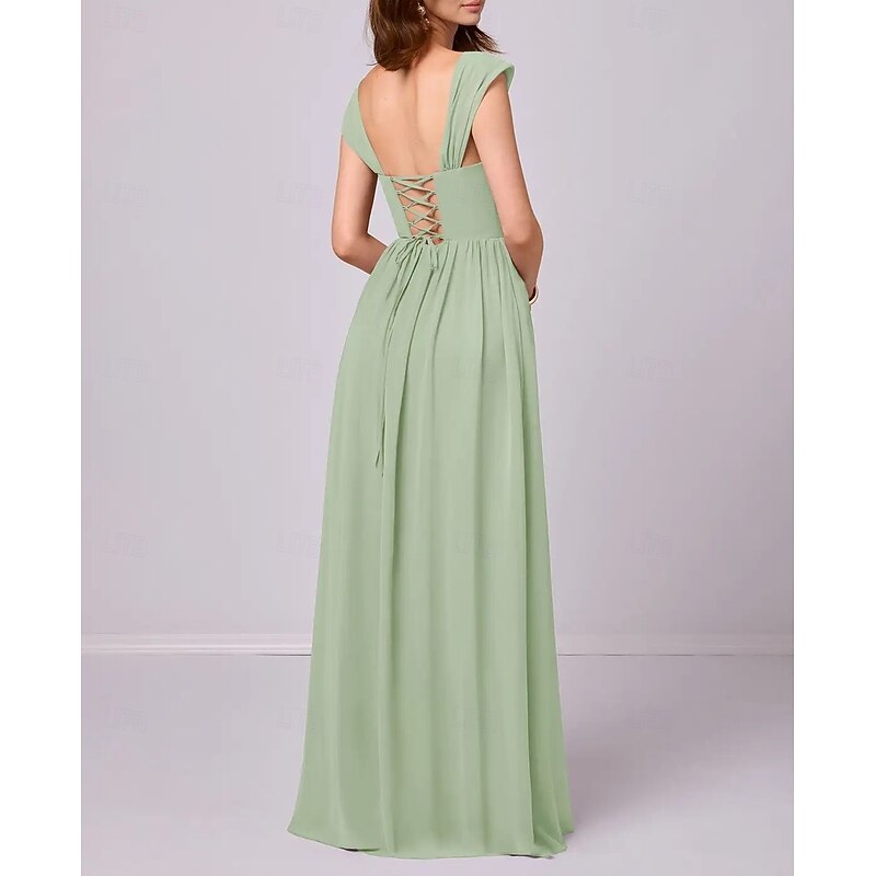 A-Line Bridesmaid Dress Straps Sleeveless Elegant Floor Length Chiffon with Pleats / Ruching4