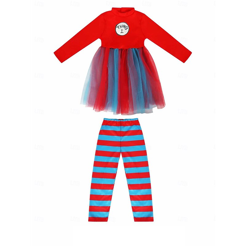 The Cat in the Hat Thing 1 Thing 2 Costume Tutu Storybook Characters Cartoon Movie Cosplay for Girls' Kid's Halloween Carnival World Book Day Performance Educational Dress Up School Event Dress Up2