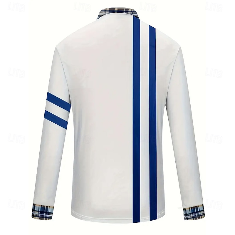 Men's Graphic Striped Polo Long Sleeve Half Zip Business Casual Daily Athleisure Casual Daily Zip Up Spring Fall Winter White2