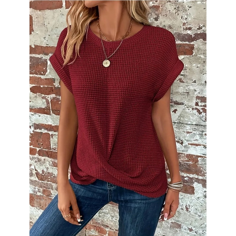 Women's T Shirt Plain Fashion Stylish Classic Short Sleeve Crew Neck Regular Tops Daily Weekend Black White Wine Purple Green Summer3