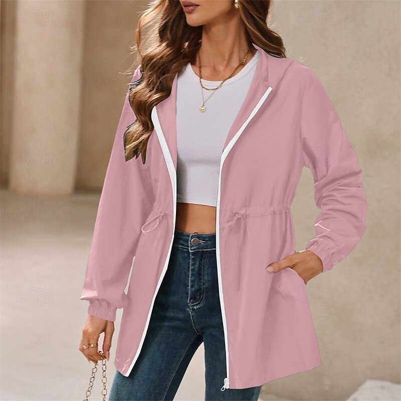 Women's Hiking Jacket Rain Jacket Raincoat Outdoor Waterproof Windproof Hiking Outfits Hiking Clothes Spring Autumn / Fall Top Cotton Camping / Hiking / Caving Running Solid Color Black Pink Dark Navy4