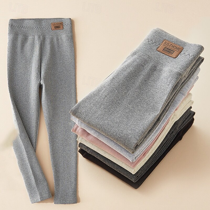 Kids Girls' Leggings Solid Color Streetwear Outdoor 4-12 Years Fall Black Pink Light Grey