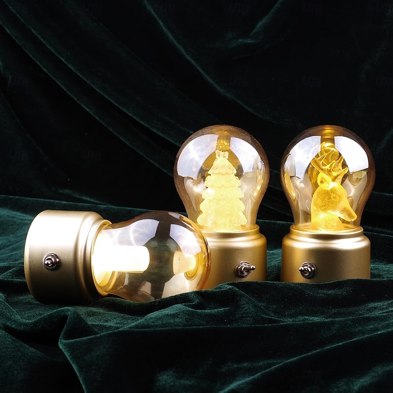 Retro LED Night Light Bulb Bedside lamp Vintage USB Rechargeable Bedside Desk Bulb Lamp Reindeer and Elk Table Lamp for Bed Desk Reading Office Festival Gift3