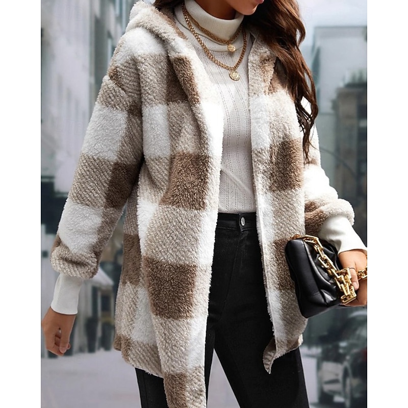 Women's Cardigan Fashion Plaid Ribbed Shirt Collar Knitted Long Sleeve Regular Tops Knit Holiday Going out Weekend Black Red Fall Winter4