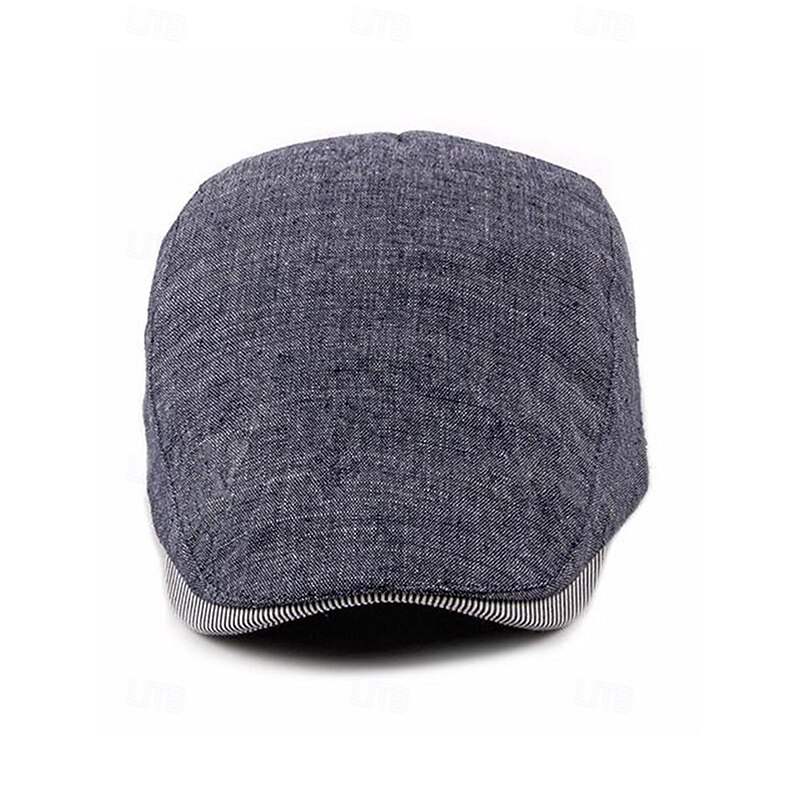 Men's Adjustable Linen Flat Cap, Lightweight Breathable Newsboy Hat with Stripe Detail, Vintage Ivy Cap Style for Casual Outings and Daily Wear4
