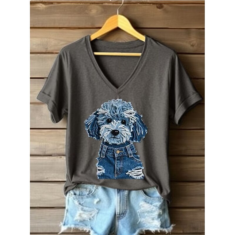 Women's T Shirt Graphic Animal Dog Vintage Stylish Classic Short Sleeve V Neck Regular Tops Daily Going out Weekend Print Black White Pink Blue Green Summer Spring4