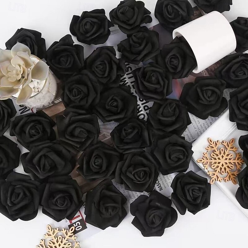 50PCS Artificial Flowers for Halloween Decorations, Multicolor Faux Flowers for DIY Crafts, Bouquets, and Black Theme Party Decor
