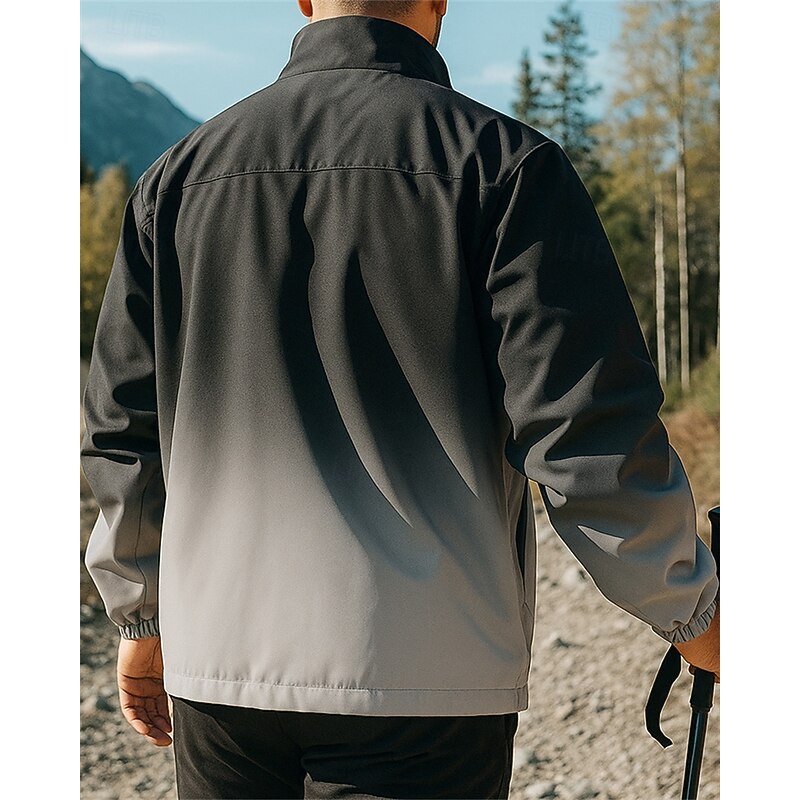 Men's Outdoor Jacket Hiking Jacket Outdoor Waterproof Windproof Quick Dry Lightweight Hiking Outfits Hiking Clothes Spring Autumn / Fall Jacket Tennis Golf Running Gradient Black White2
