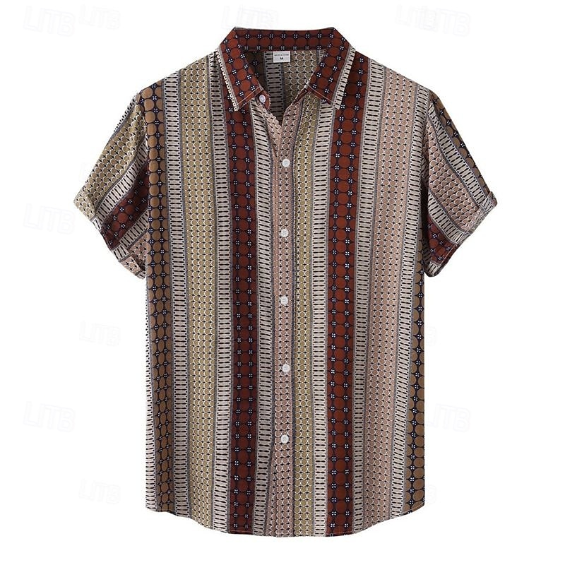 Men's Shirt Summer Shirt Casual Shirt Beach Shirt Button Up Shirt Pink Red Blue Coffee Short Sleeve Stripes Lapel Vacation Hawaiian Clothing Apparel Polyester Fashion Casual Comfortable2