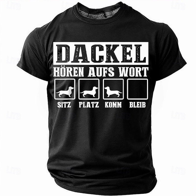 Mens Dachshund Graphic T-Shirt: 'Dackel Hören Aufs Wort' German Dog Commands Print - Sit, Down, Come, Stay Short Sleeve Tee4