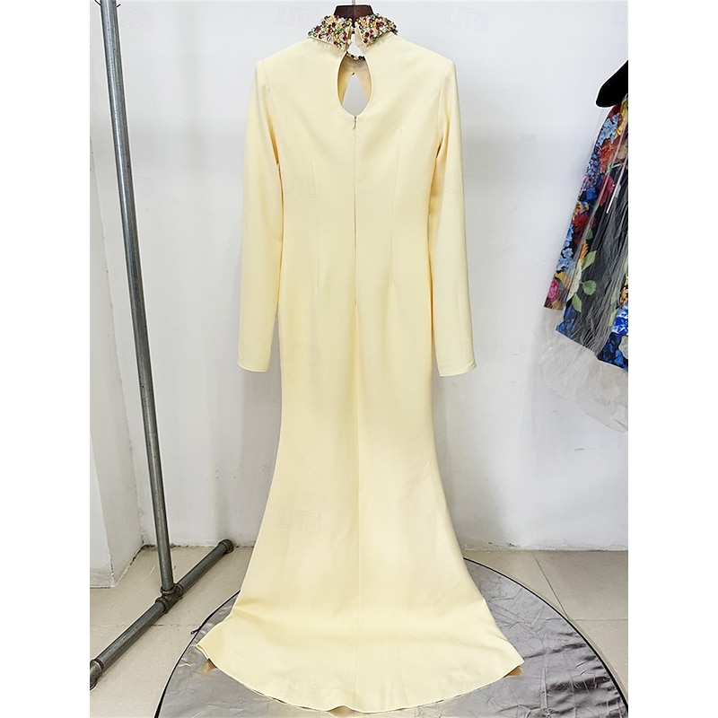 Mermaid / Trumpet Party Dresses Elegant Dress Formal Wedding Floor Length Long Sleeve Crew Neck Satin with Embroidery4