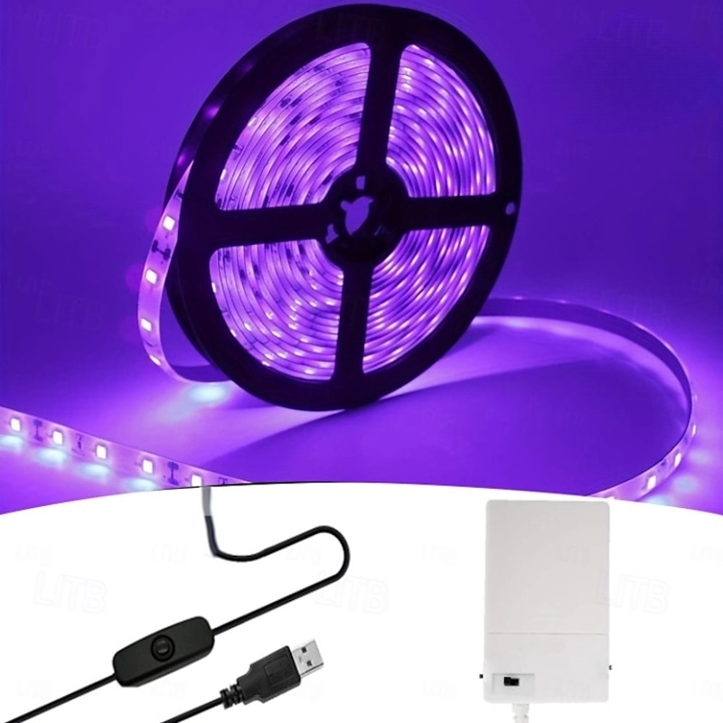 LED UV Black Light Strip Purple LED Light Strip USB Interface with Switch or Battery Box SMD2835 380-400NM UV LED No-waterproof Black Light Lamp Suitable for UV Body Coating for Halloween2