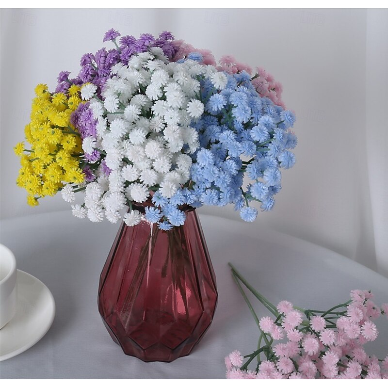 5 Bundles Artificial Gypsophila Bouquet, Fake Plastic Wedding Flowers, Soft Touch Home Table Decoration Floral Arrangement, Multi-Color2