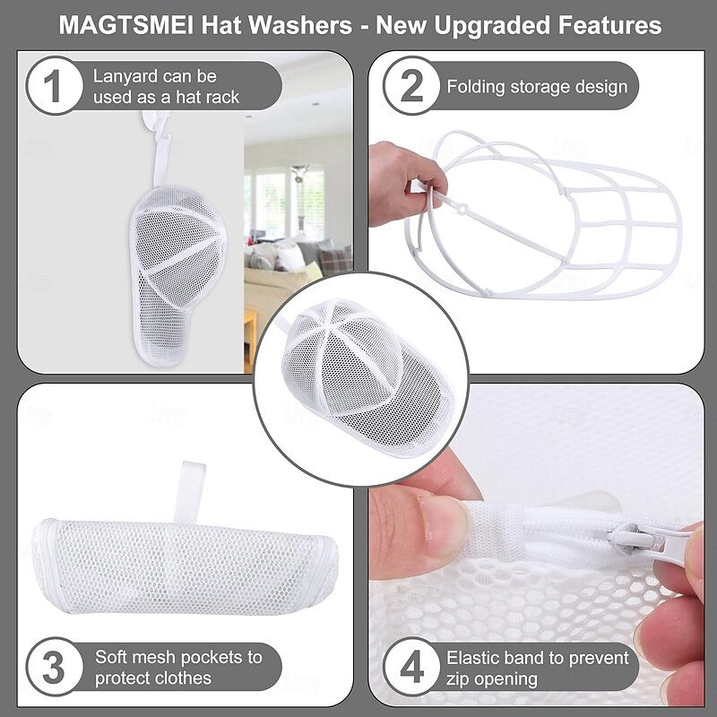 Hat Washer Cage for Baseball Caps, Foldable Hat Washing Protector Bag for Washing Machine, Anti-Deformation Hat Cleaner Laundry Bag, 1 Pack3