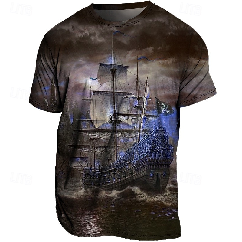 Men's Graphic Ship Nautical T Shirt Tee Short Sleeve T shirt 3D Print Crew Neck Shirt Vintage Fashion Designer Outdoor Casual Daily Blue Purple Green Spring & Summer Clothing Apparel S M L XL 2XL 3XL2