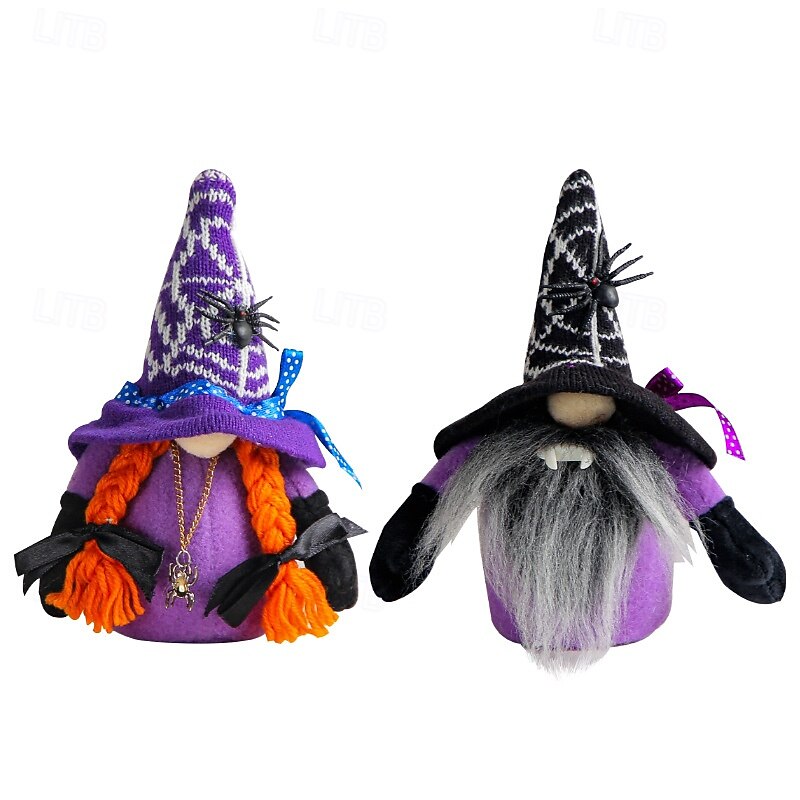 Halloween Witch Gnome with Faceless Vampire Doll, Spider and Bat Figurines, Cute Halloween Party Decor, Spooky Tabletop Props and Costume Accessories2