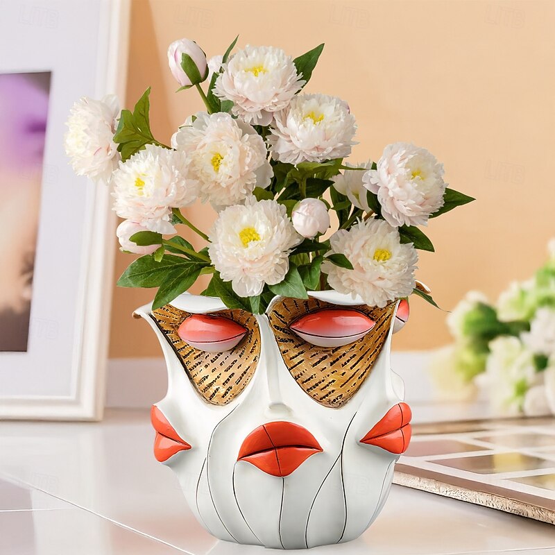 Brutalist Abstract Beauty Face Flower Pot, Multi-Faced Girl Resin Planter, Artistic Desktop and Garden Sculpture for Home Patio Decor2