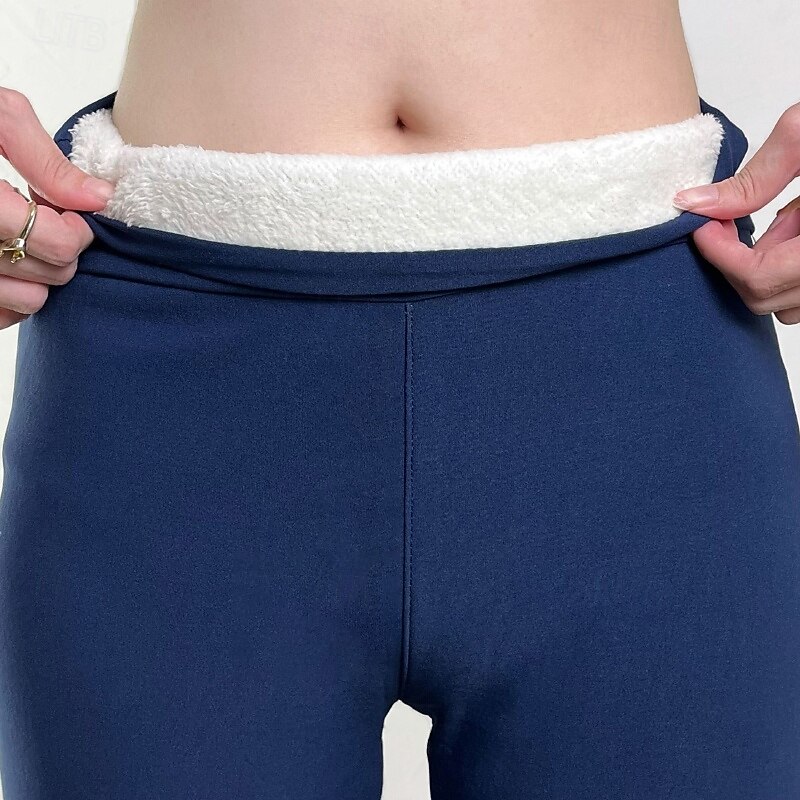 Women's Fleece Pants Slacks Leggings Casual Full Length Natural Plain Elastic Waist Comfortable Outdoor Daily Wear Wine Black Dark Navy Winter Regular Fit4