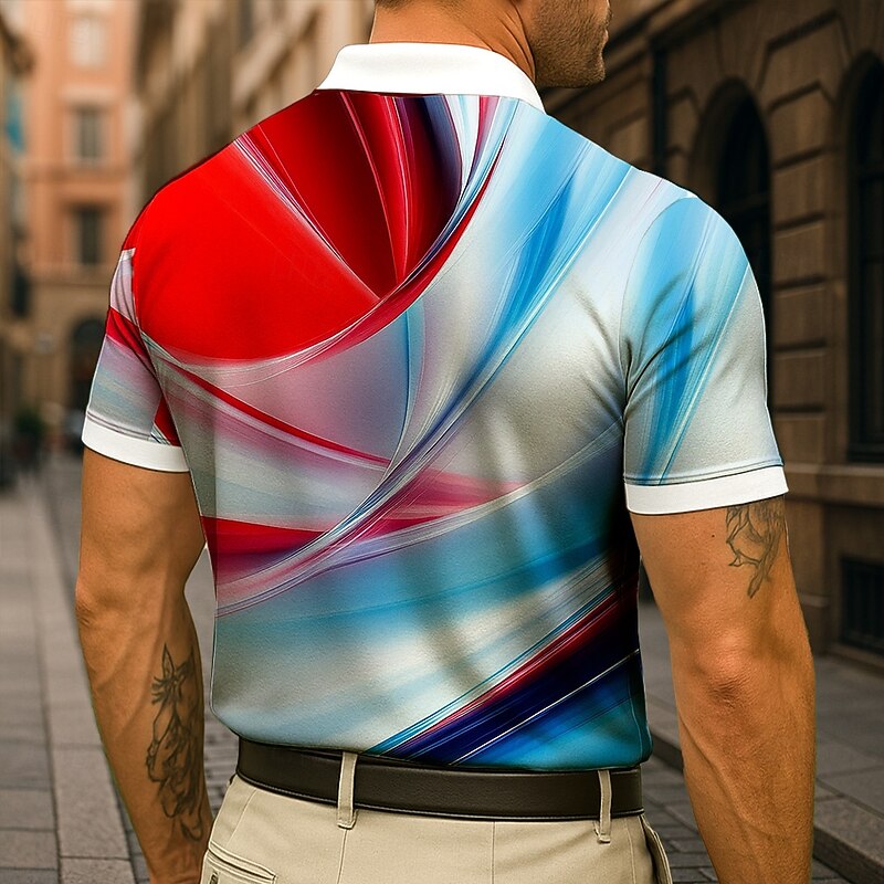 Men's Polo Casual Sports Turndown Short Sleeve Modern Leisure Line Pocket Buttons Summer Robin's Egg Blue Red Polo3