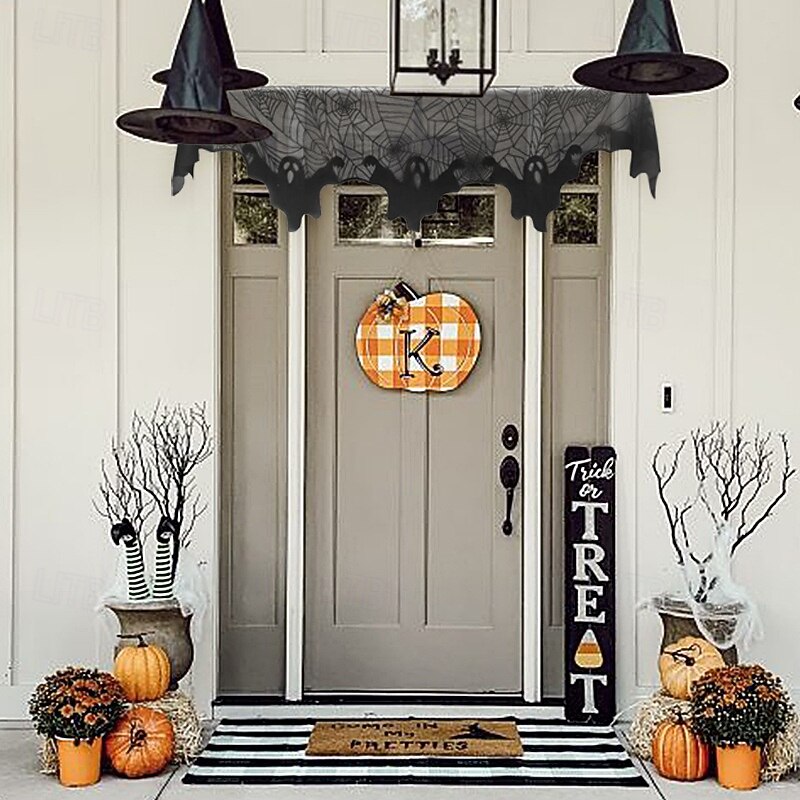 Halloween Decorations Lace Black Spiderweb Fireplace Mantle Cover Scarf Spider Web Table Runner Wall Sticker, Yomiie Decals Festive Kitchen Decor Party Supplies Decoration2