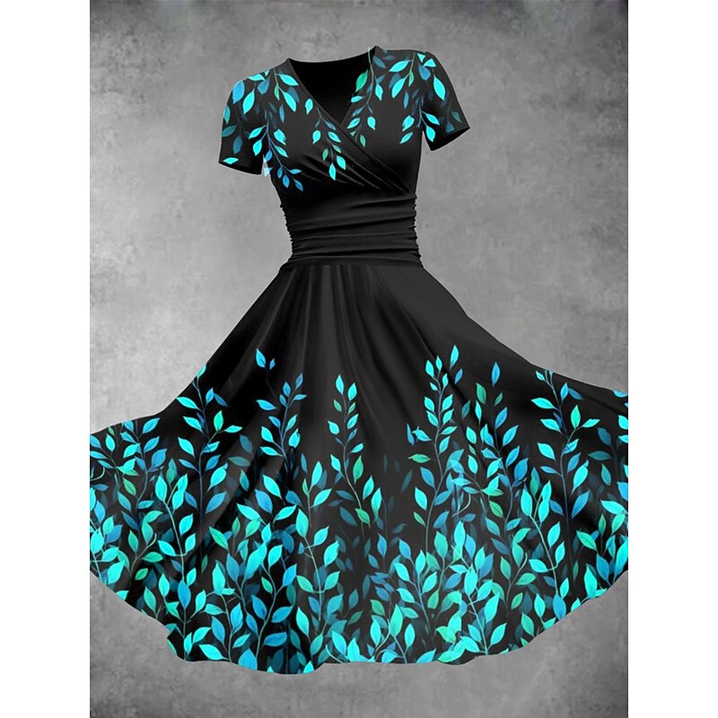 Women's Midi Dress Summer Dress Fit And Flare Dress Vacation Casual Daily Holiday Going out Regular Fit Floral Graphic Half Sleeve V Neck White Pink Blue Summer