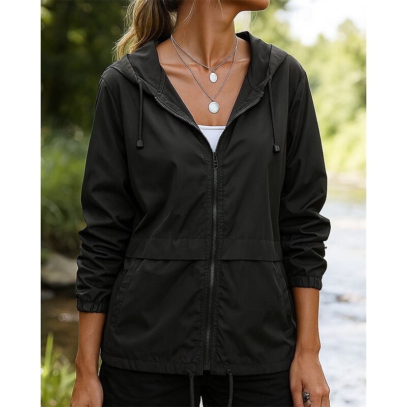 Women's Hiking Jacket Sport Jacket Outdoor Waterproof Windproof Quick Dry Lightweight Hiking Outfits Hiking Clothes Spring Autumn / Fall Jacket Tennis Golf Running Solid Color Dark Grey Black Burgundy